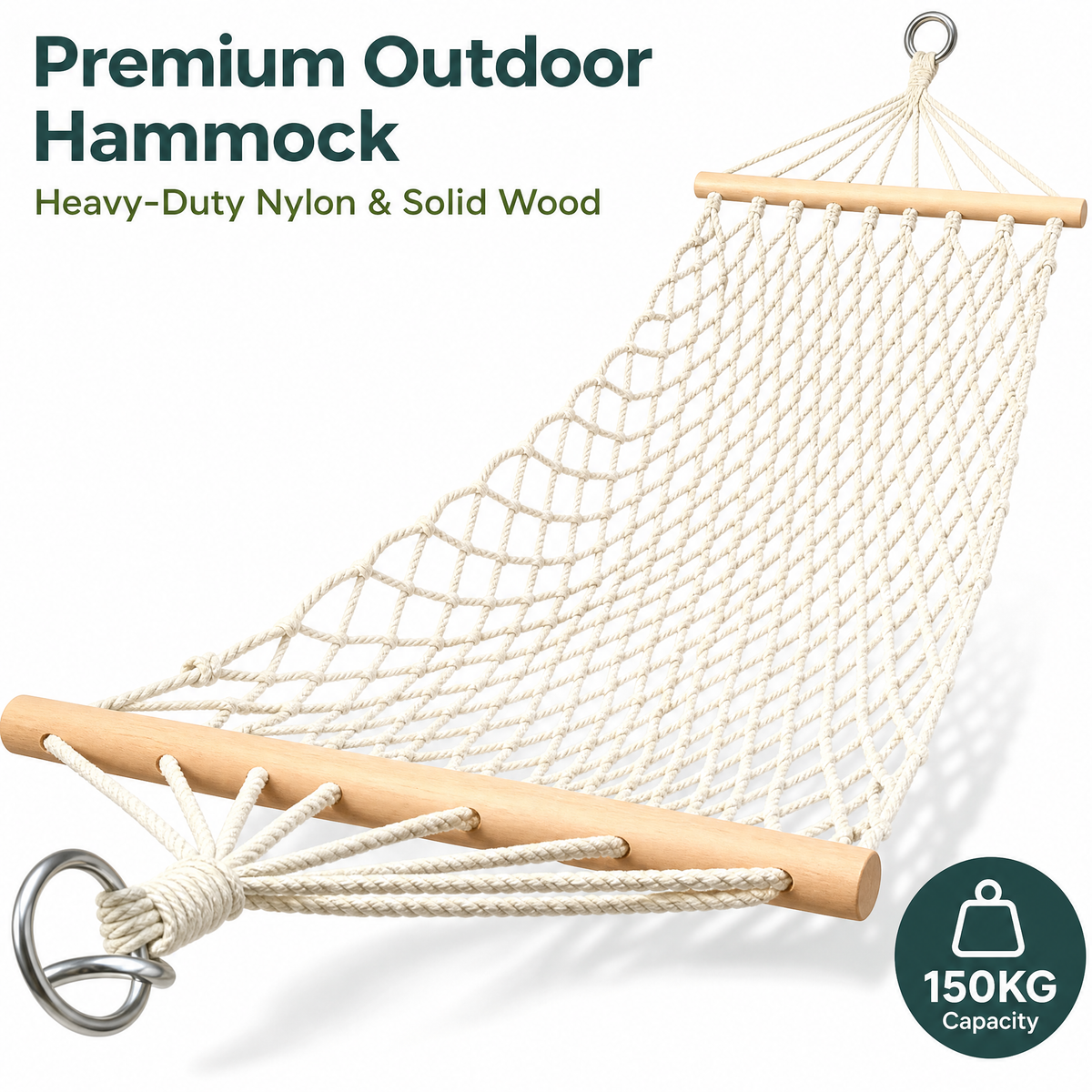 Adult Camping Hammock Heavy Duty Nylon Mesh Swing for Beach & Indoor -H54