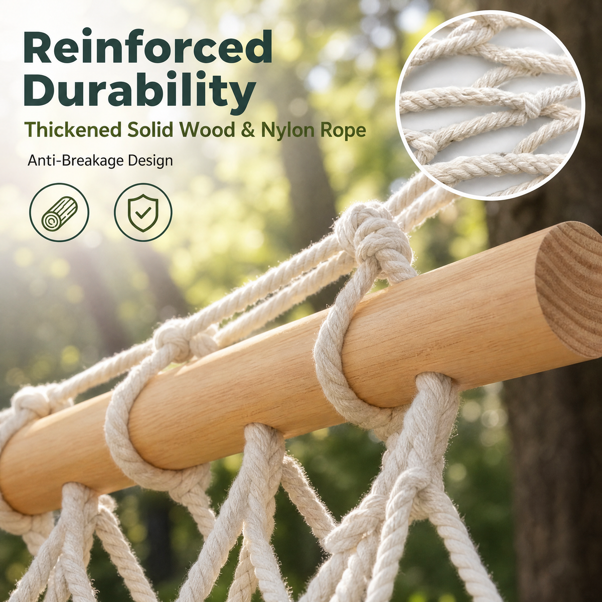 Adult Camping Hammock Heavy Duty Nylon Mesh Swing for Beach & Indoor -H54