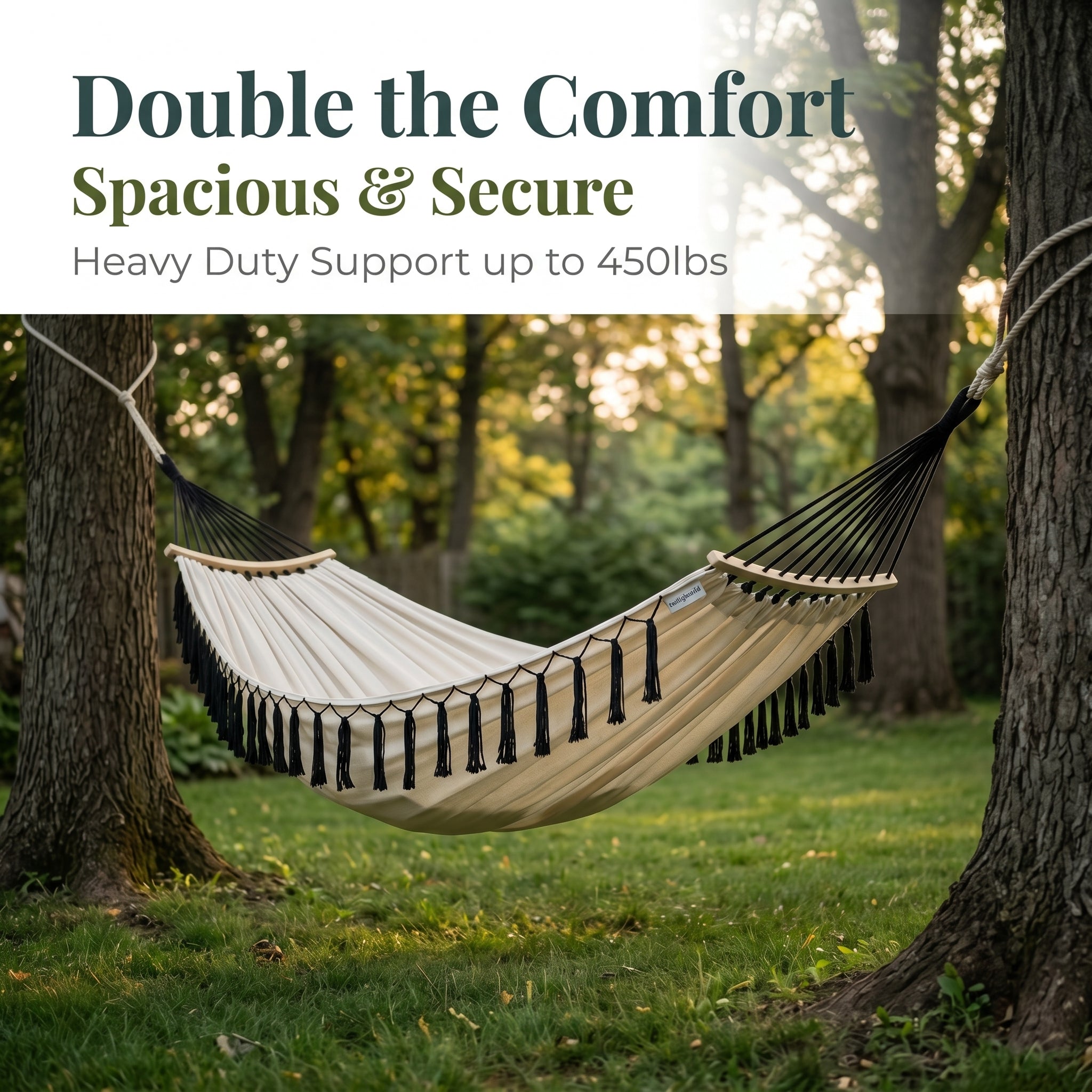 Detachable Jungle Wooden Stick Lightweight Tassel Double Outdoor Canvas Hammock