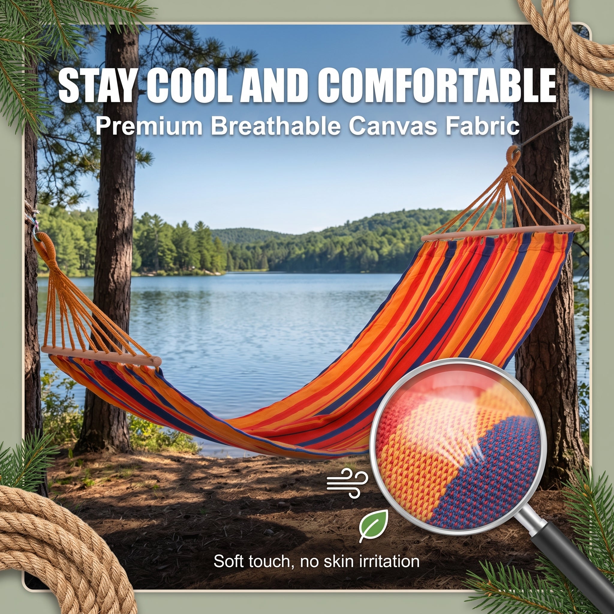 Extra Large Cotton Canvas Camping Hammock - 500lbs Heavy Duty Double Hammock