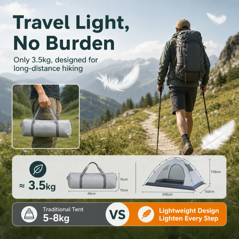 Professional Ultralight Hiking Tent (3.5kg) - Windproof & Rainproof Backpacking Tent