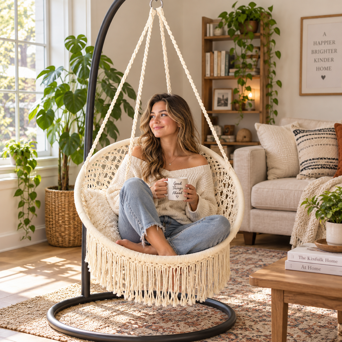 Tassel Hanging Chair Indoor/Outdoor Patio Swing Cradle -H57
