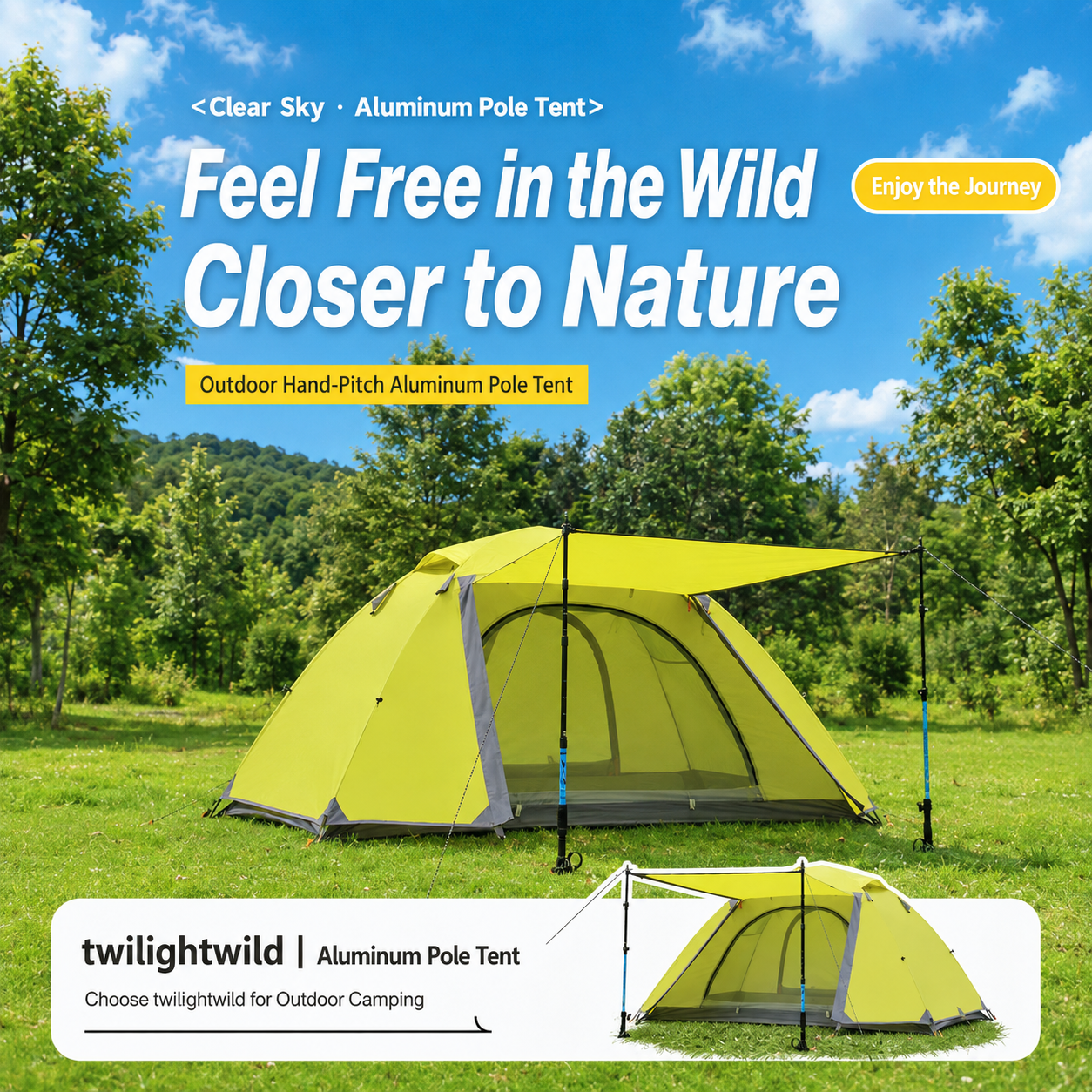 Portable Double-layer Camping tent Windproof Rainproof Sunproof Aluminum Pole -C15