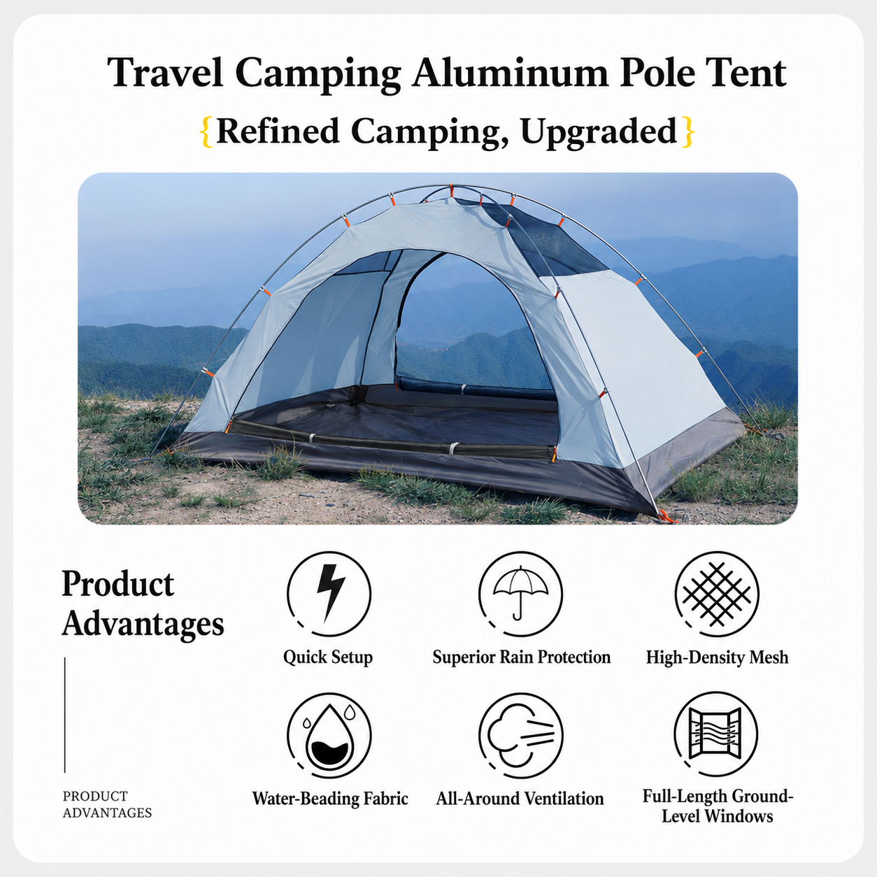 Portable Double-layer Camping tent Windproof Rainproof Sunproof Aluminum Pole -C15