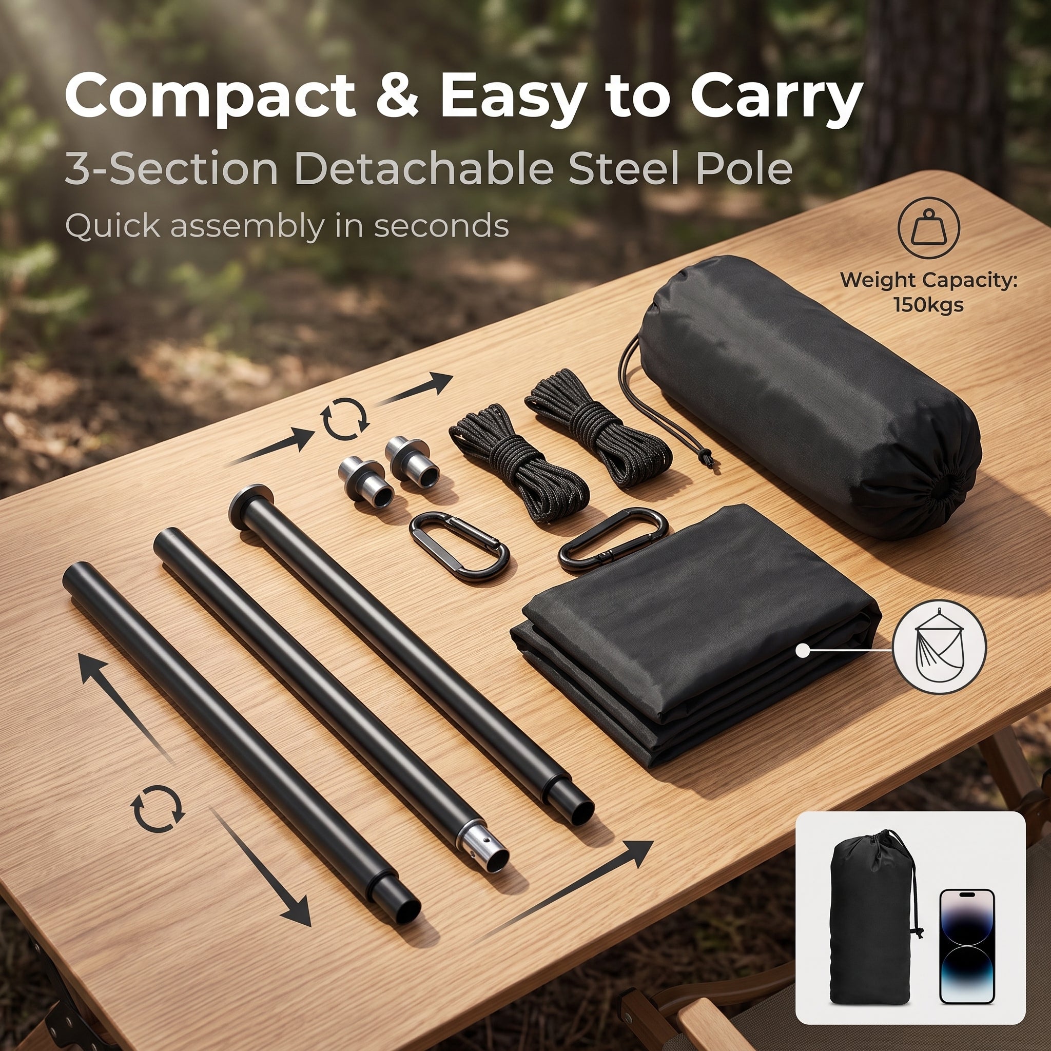 Portable Outdoor Camping Swing Chair with Carbon Steel Frame - Anti-Slip Balance System