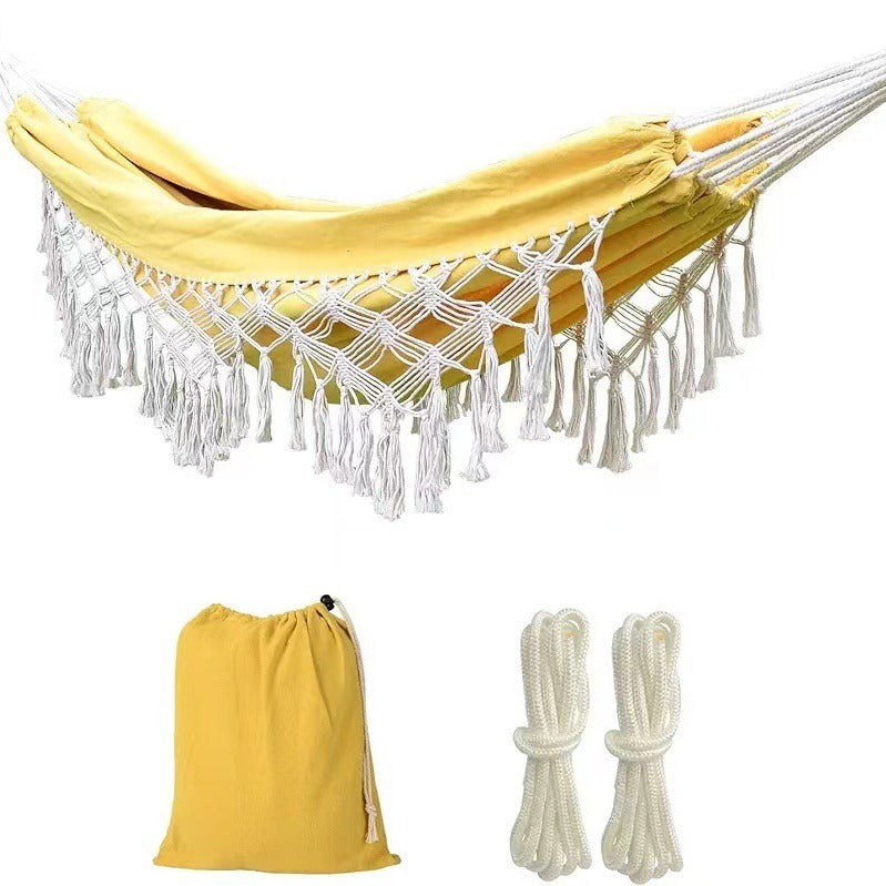 Anti-tipping Sleeping Hammock With Wooden Sticks Tassels and Lace Trim
