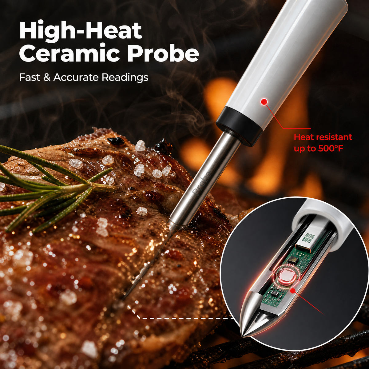 Wireless Meat Thermometer with Bamboo Dock & Smart App /T4