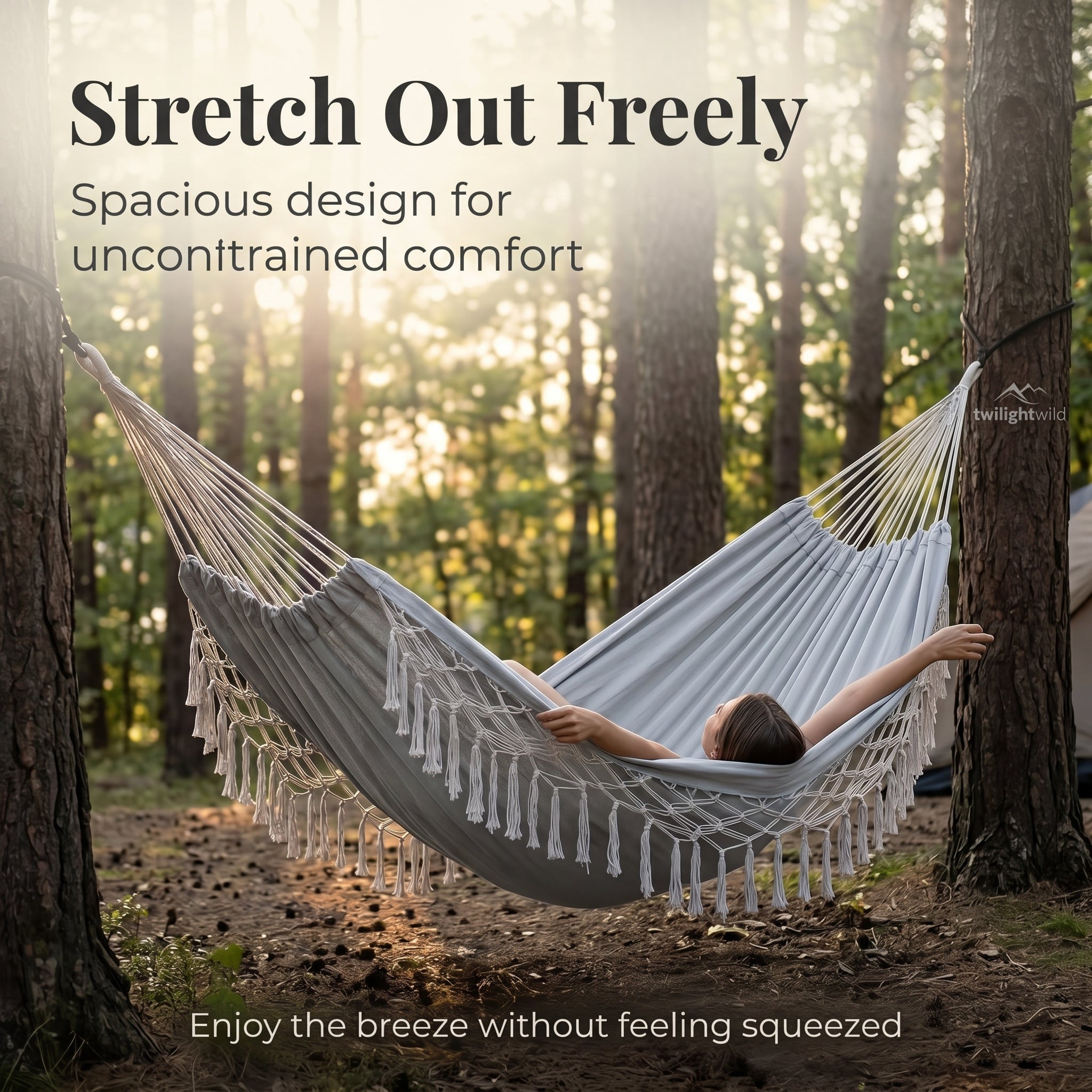Anti-tipping Sleeping Hammock With Wooden Sticks Tassels and Lace Trim