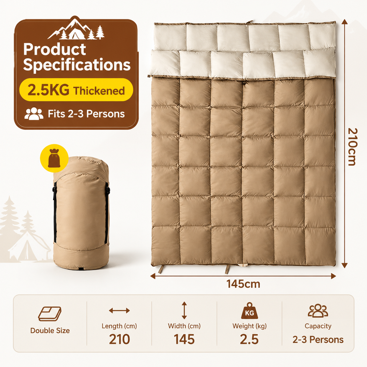 Extra Large Double Sleeping Bag with Premium Silk-like Cotton -S7