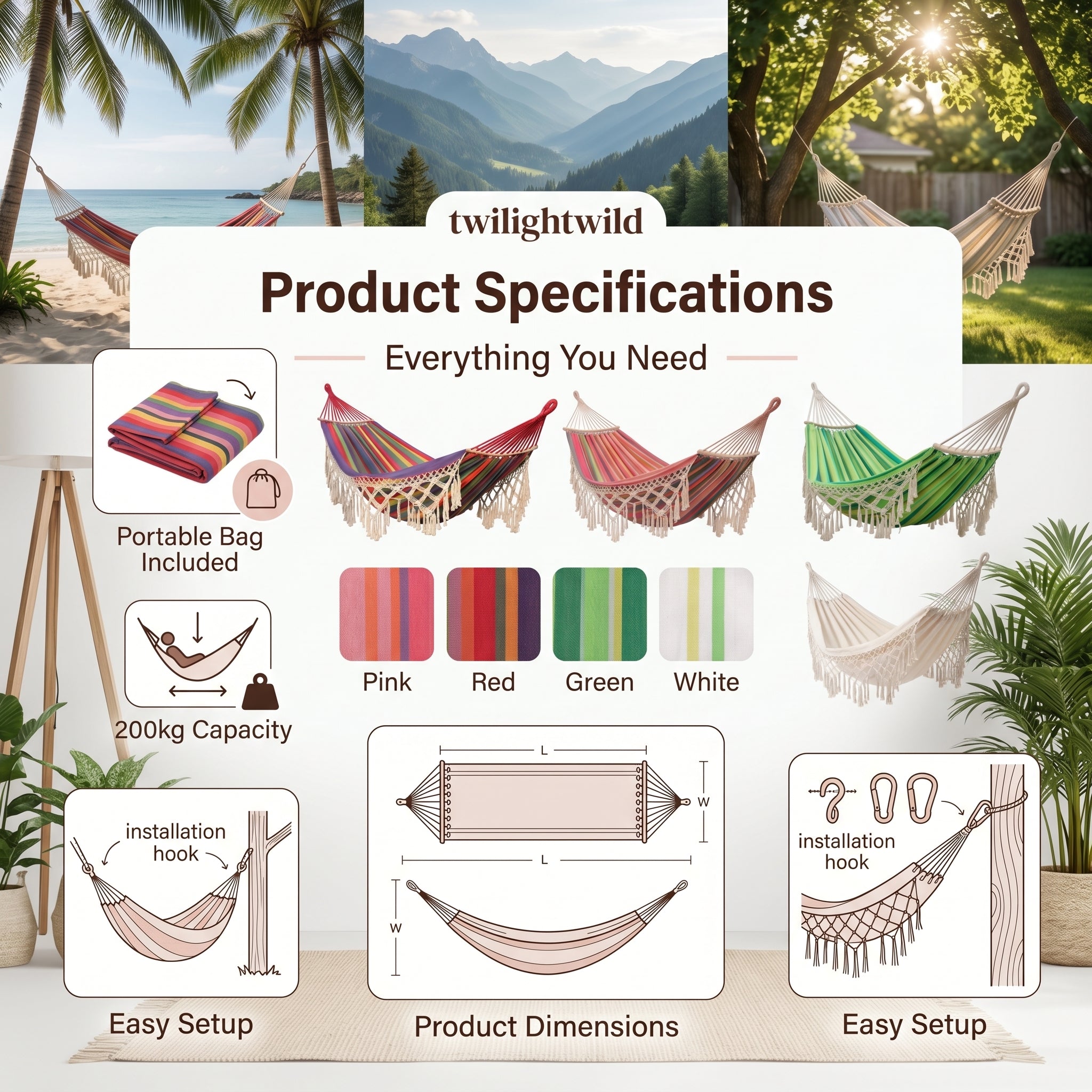 Bohemian Tassel Hanging Hammock Outdoor Anti-tipping Thickened Canvas Leisure Swing
