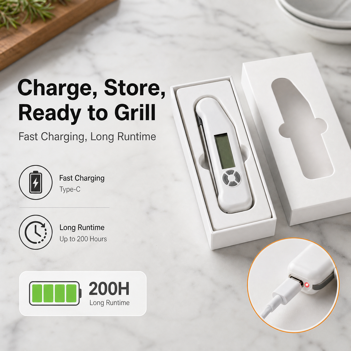IP68 Waterproof Smart Meat Thermometer with 3s Instant Read & App /T5