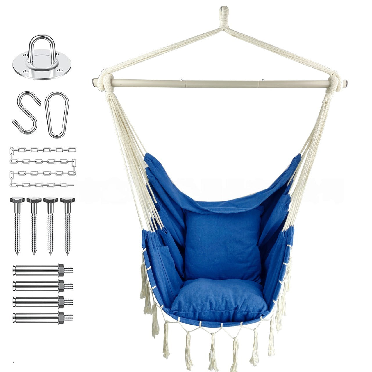 Premium Hanging Hammock Chair with Cushion - Cotton Blend, Indoor/Outdoor Swing Chair