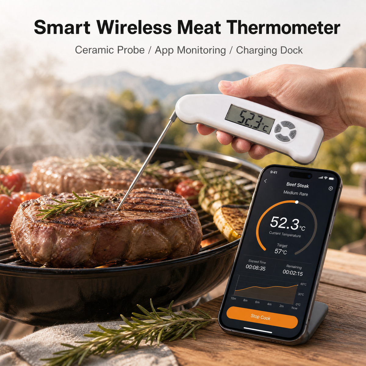 IP68 Waterproof Smart Meat Thermometer with 3s Instant Read & App /T5