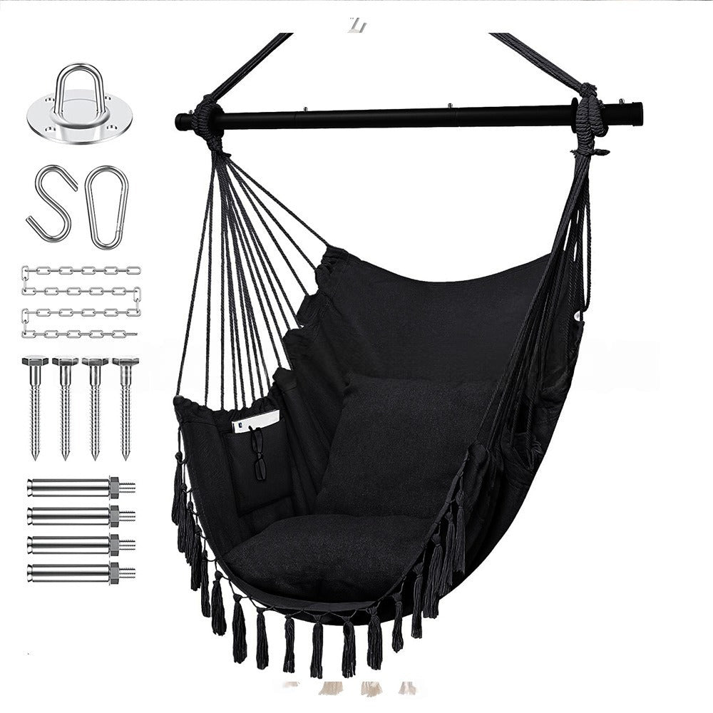 Premium Hanging Hammock Chair with Cushion - Cotton Blend, Indoor/Outdoor Swing Chair