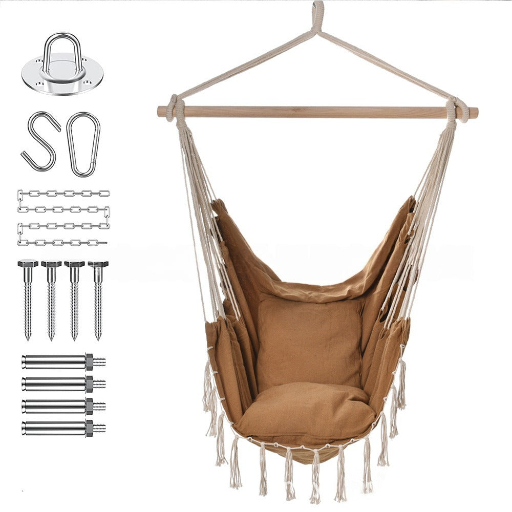Premium Hanging Hammock Chair with Cushion - Cotton Blend, Indoor/Outdoor Swing Chair