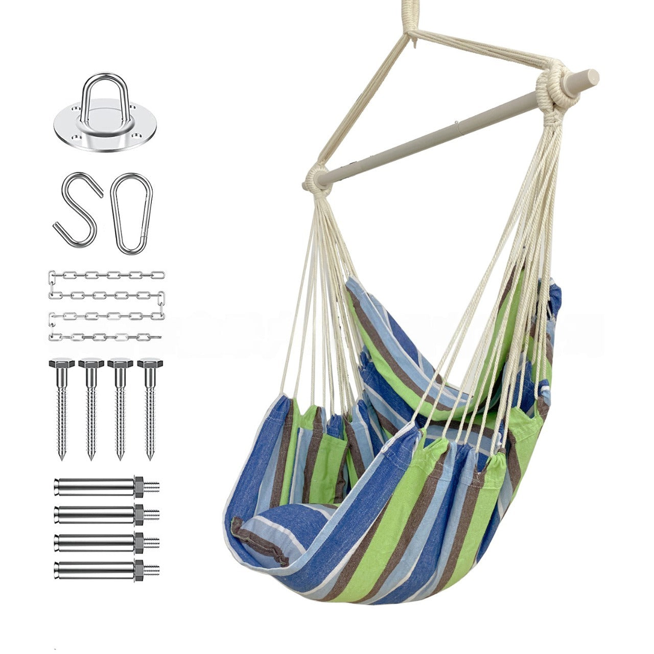 Premium Hanging Hammock Chair with Cushion - Cotton Blend, Indoor/Outdoor Swing Chair