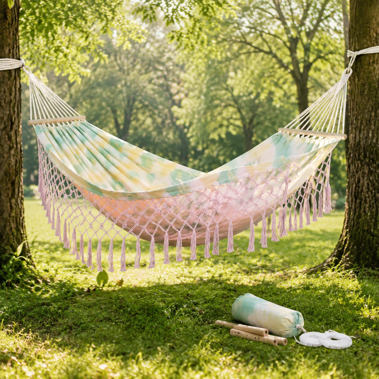 Boho Classic Hammock with Tassel Max 500lbs Handmade