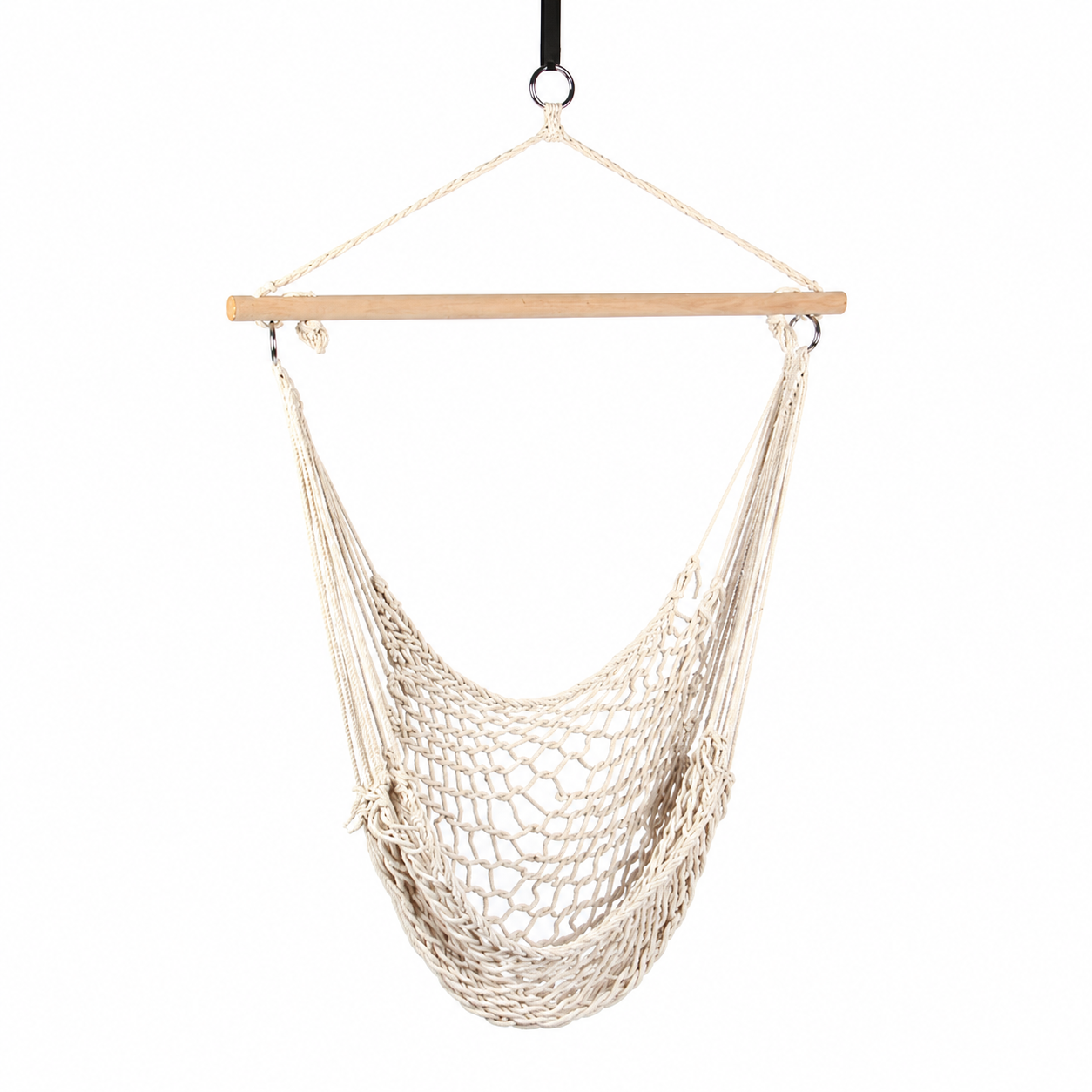 Cotton Rope Hammock Chair with Wooden Spreader Bar