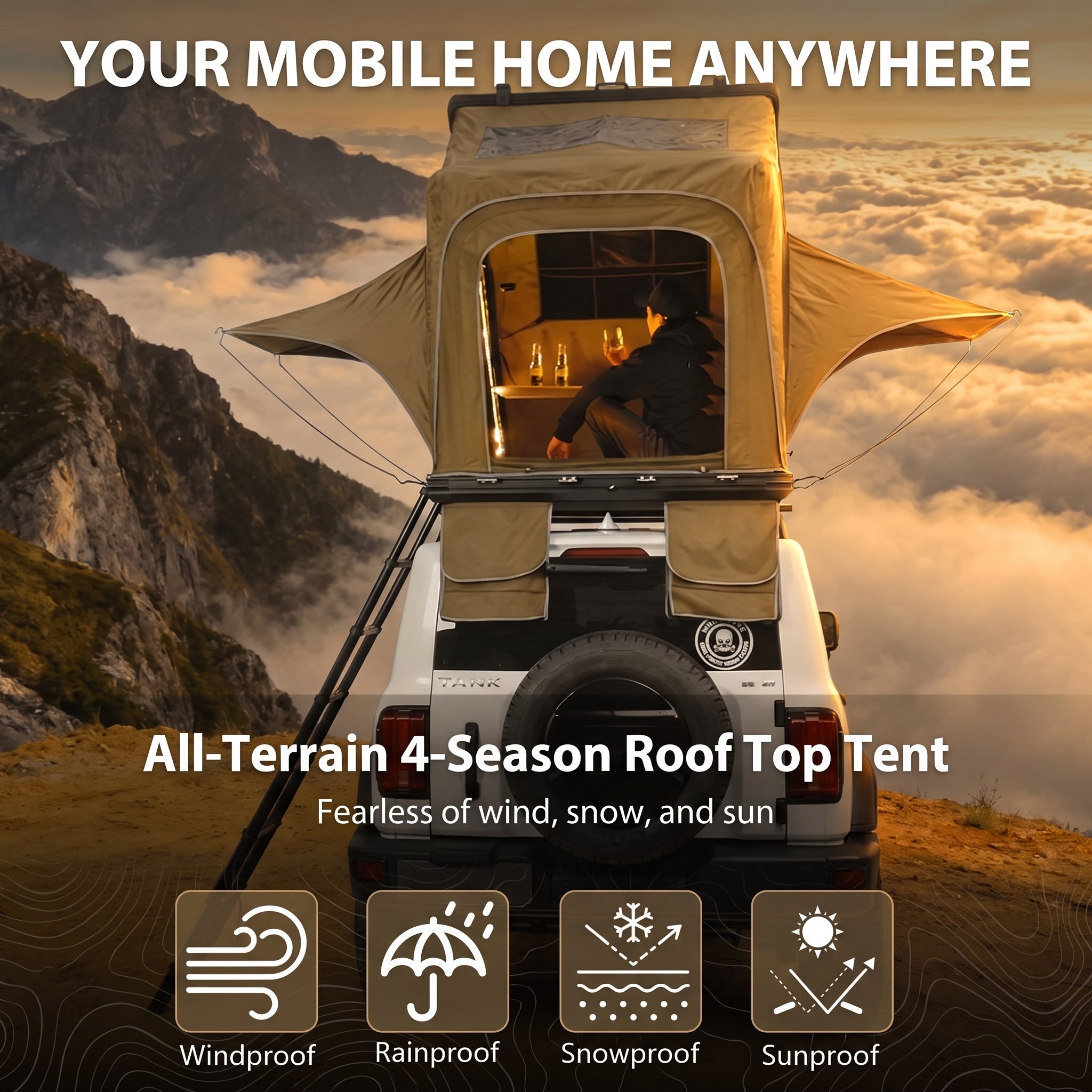 30-second Quick-opening Hard-shell Outdoor Roof Top Tent
