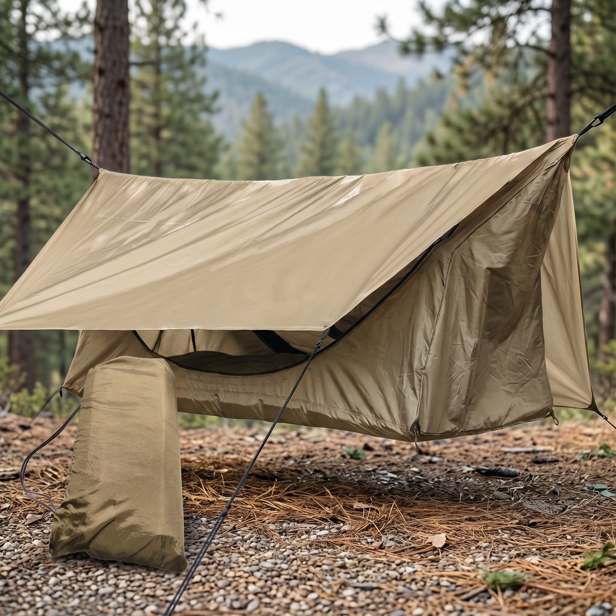 All-in-One Camping Hammock System with Mosquito Net, Rain Fly & Inflatable Sleeping Pad