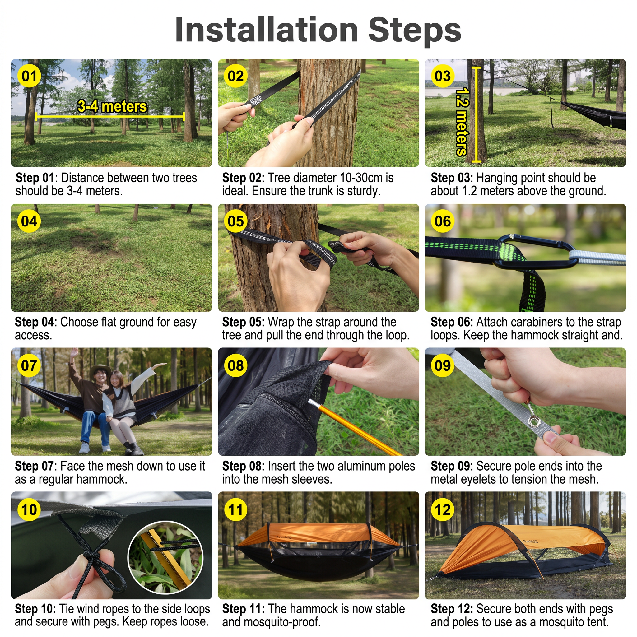 Anti-tipping Double Hammock for Park Camping and Sunshade with Mosquito Net 360° Mosquito Protection -H33