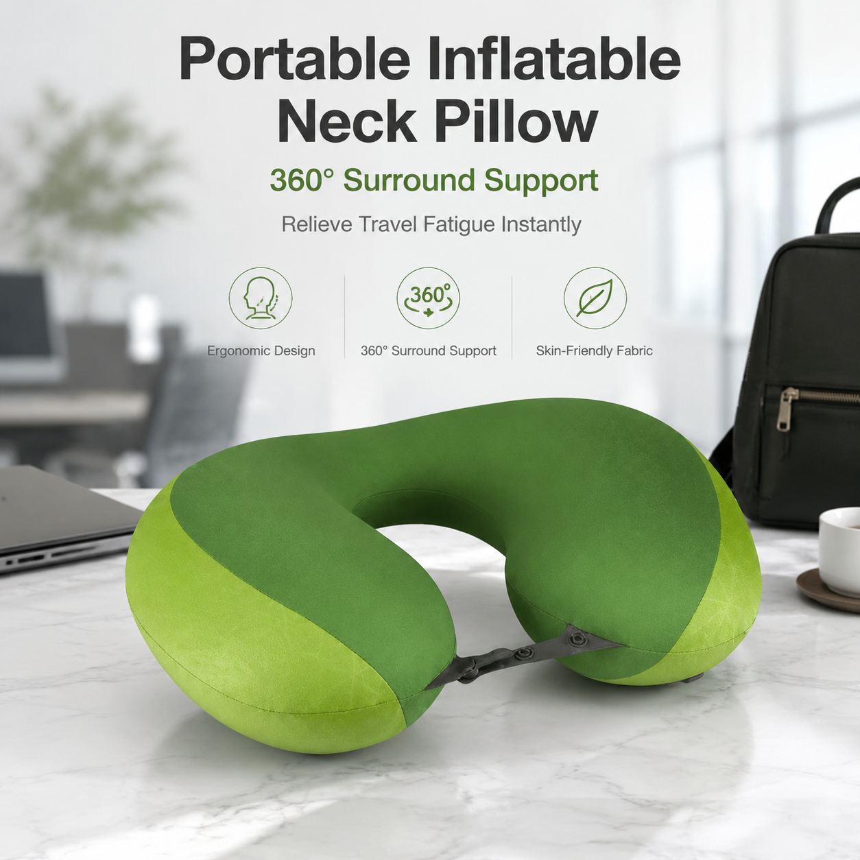 Comfortable Inflatable Travel Neck Pillow for Airplanes Trains Cars