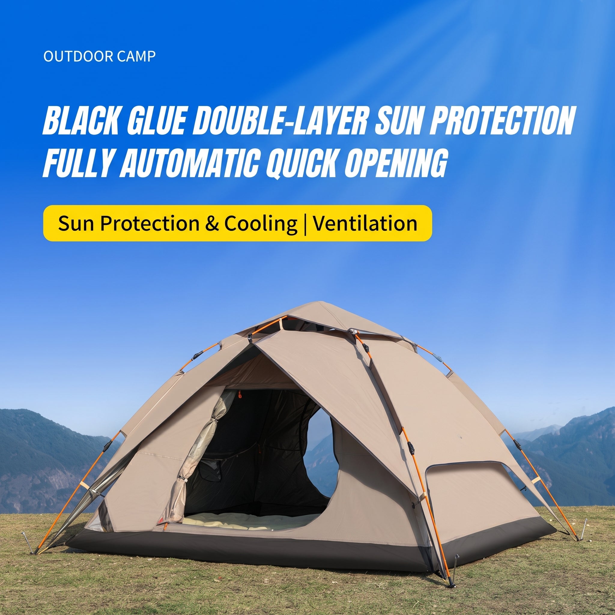 Automatic Quick-opening Camping Tent Black Vinyl Double-layer For Multi-person Portable Rainproof Sunshade -C18