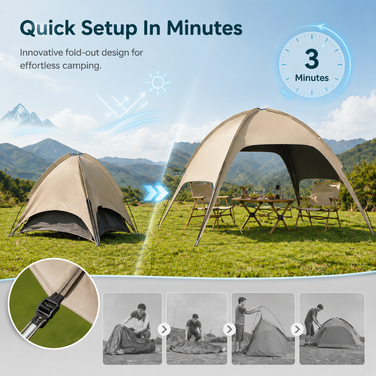 Dome Camping Tent with Blackout Canopy Quick Setup Sun Shelter - C31