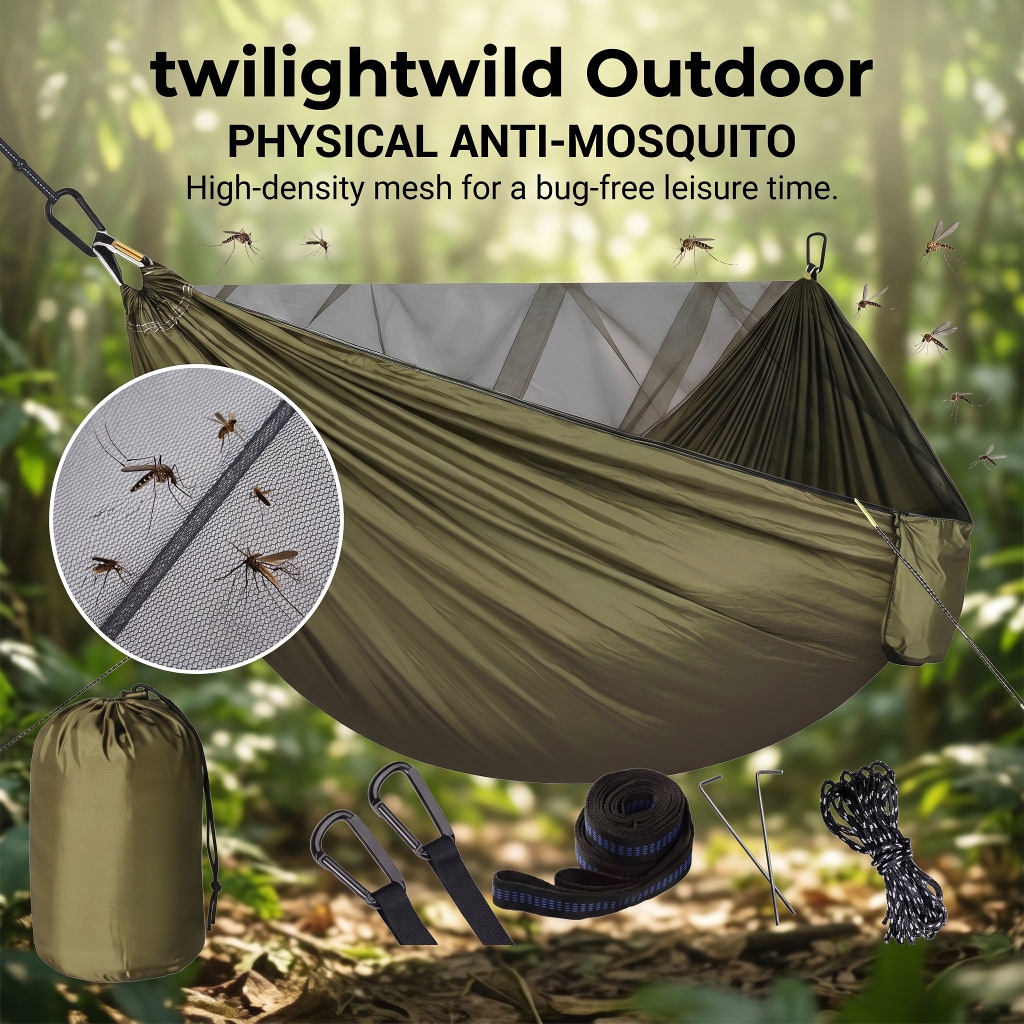 Outdoor Camping Hammock with Mosquito Net 210T Parachute Nylon Fabric