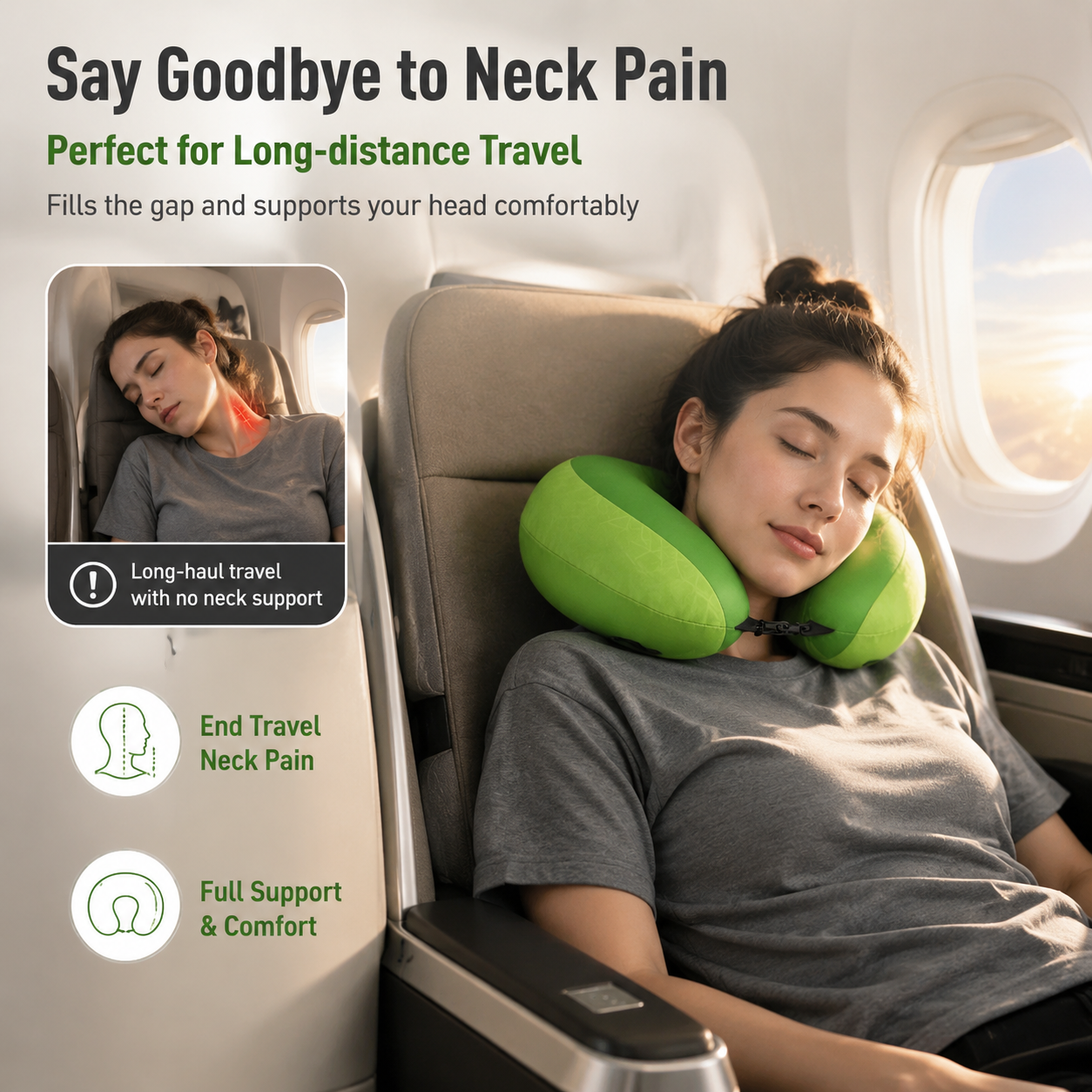 Comfortable Inflatable Travel Neck Pillow for Airplanes Trains Cars