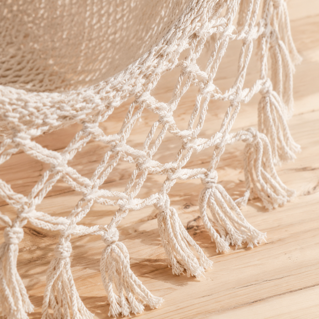 Boho Handwoven Cotton Hammock Chair with Wooden Spreader Bar
