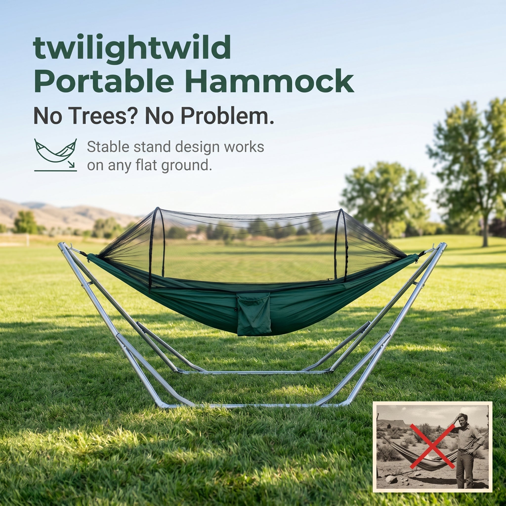 Portable Anti-Mosquito Folding Stand Hammock Parachute Fabric Camping Swing Bed for Outdoor