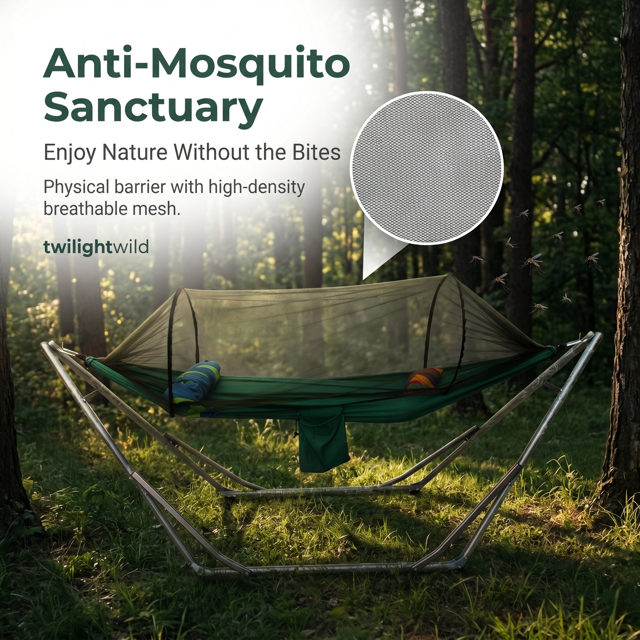 Portable Anti-Mosquito Folding Stand Hammock Parachute Fabric Camping Swing Bed for Outdoor