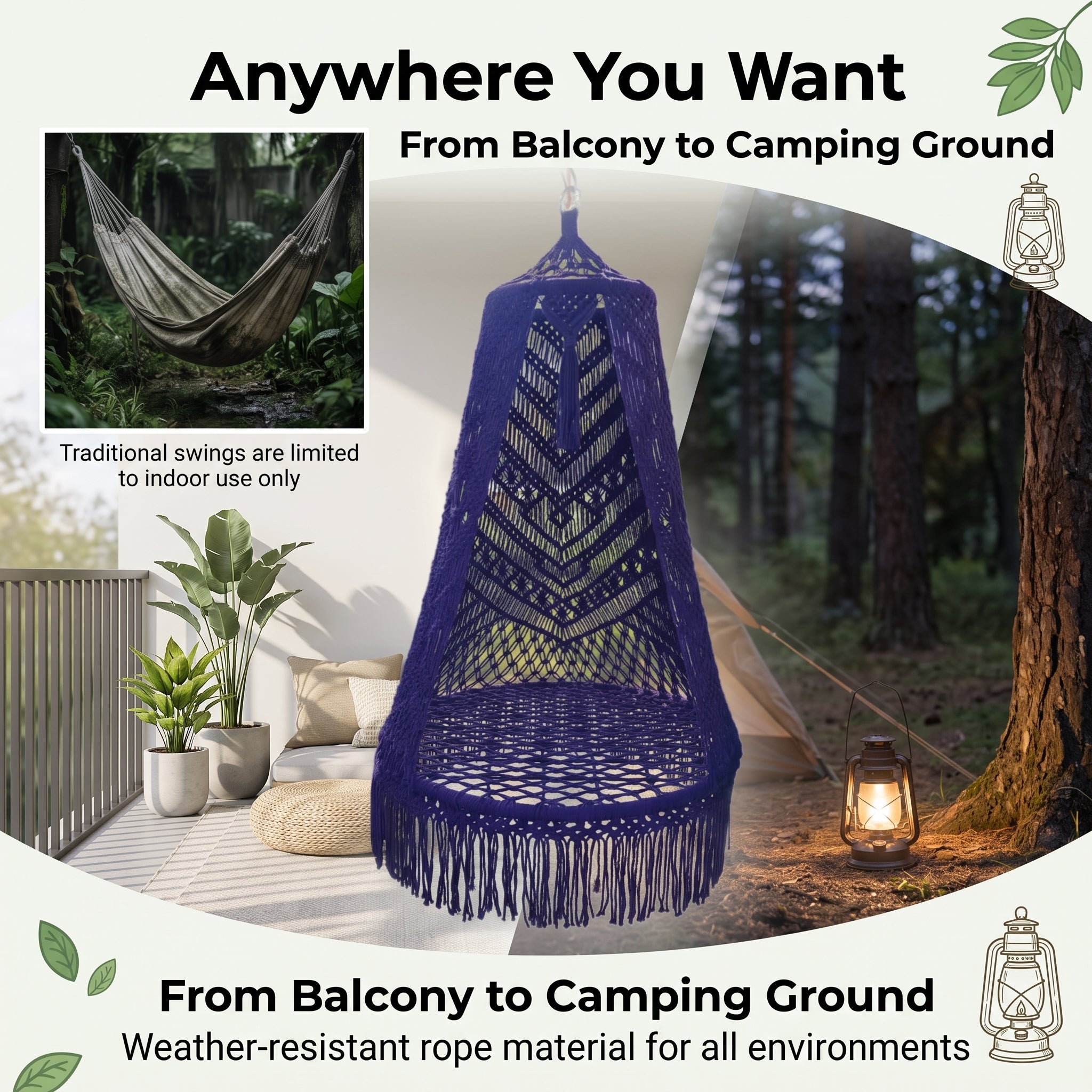 Handmade rope-woven outdoor rocking basket