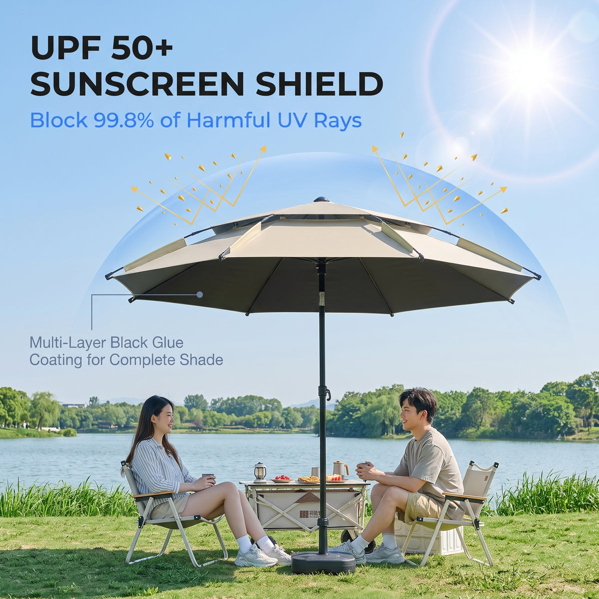 Blackout Dome Camping Umbrella Quick Setup Sun Rain Canopy Shelter
