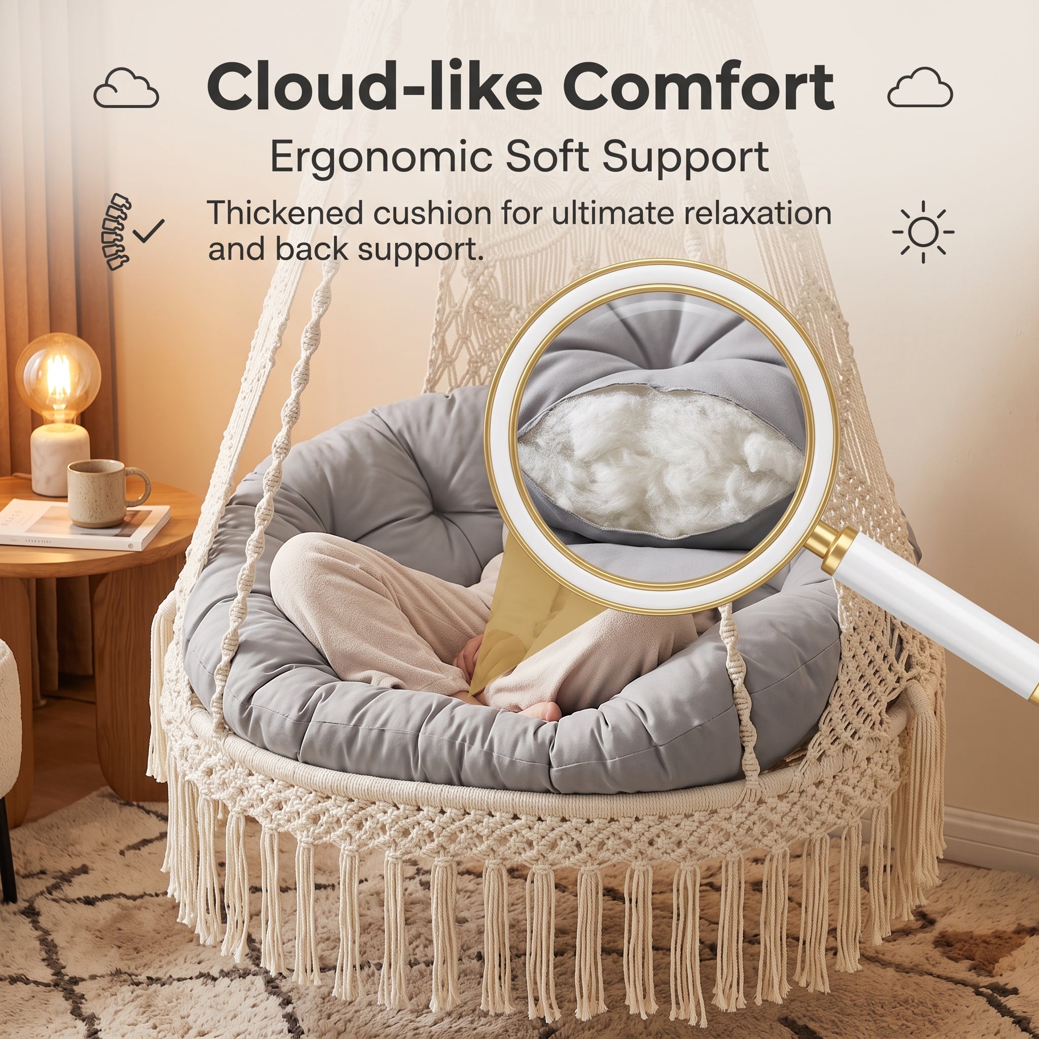 Woven Tassel Cradle Hammock Chair – Hanging Basket Swing for Indoor & Outdoor Use