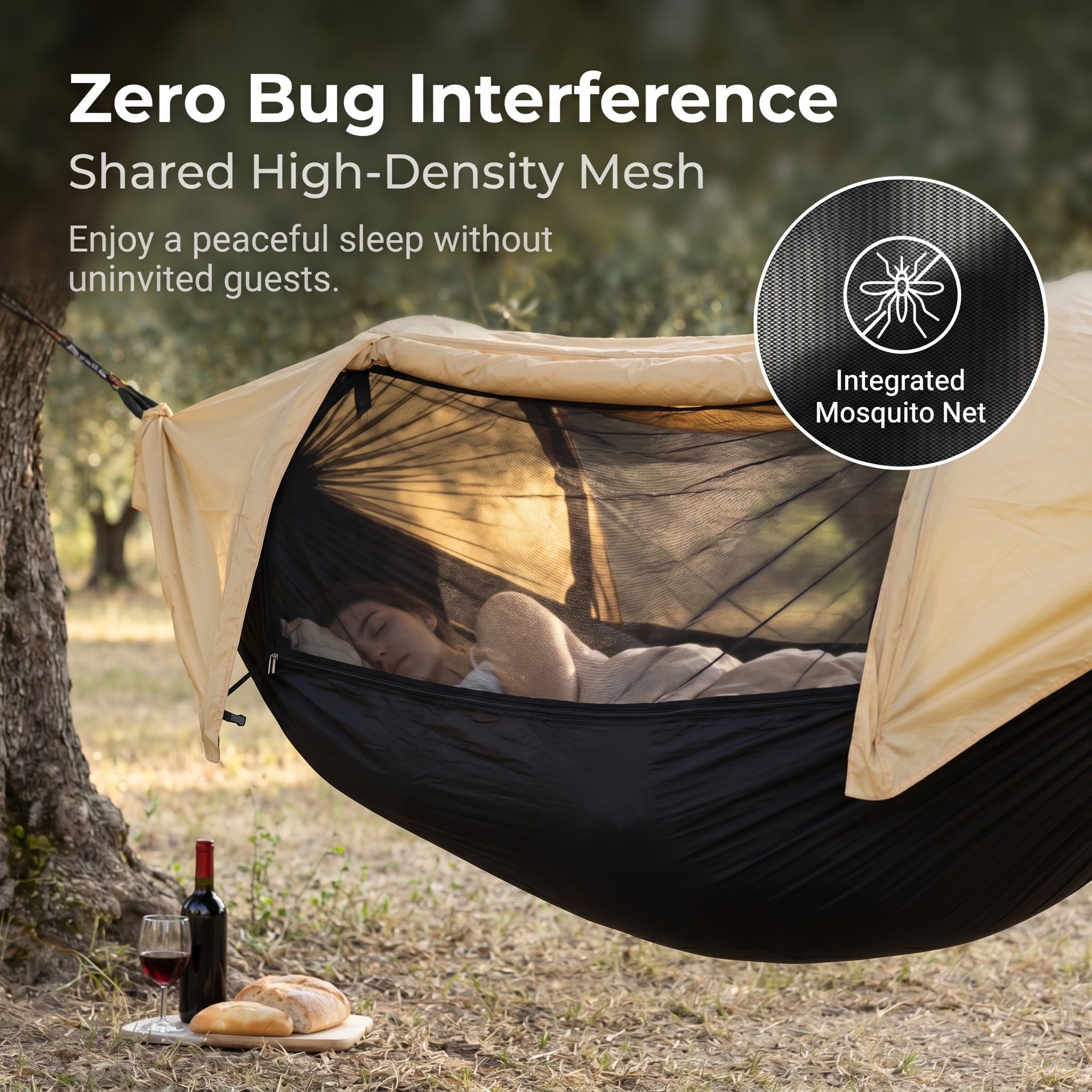 Large Family Camping Hammock with Divided Sleeping Spaces and Shared Mosquito Net