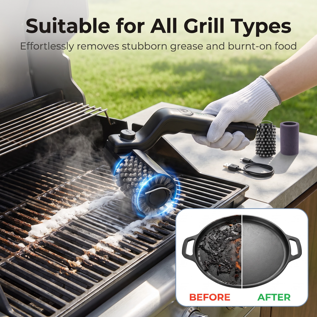 Electric Rotating Grill Cleaning Brush 5-Piece Set - B3