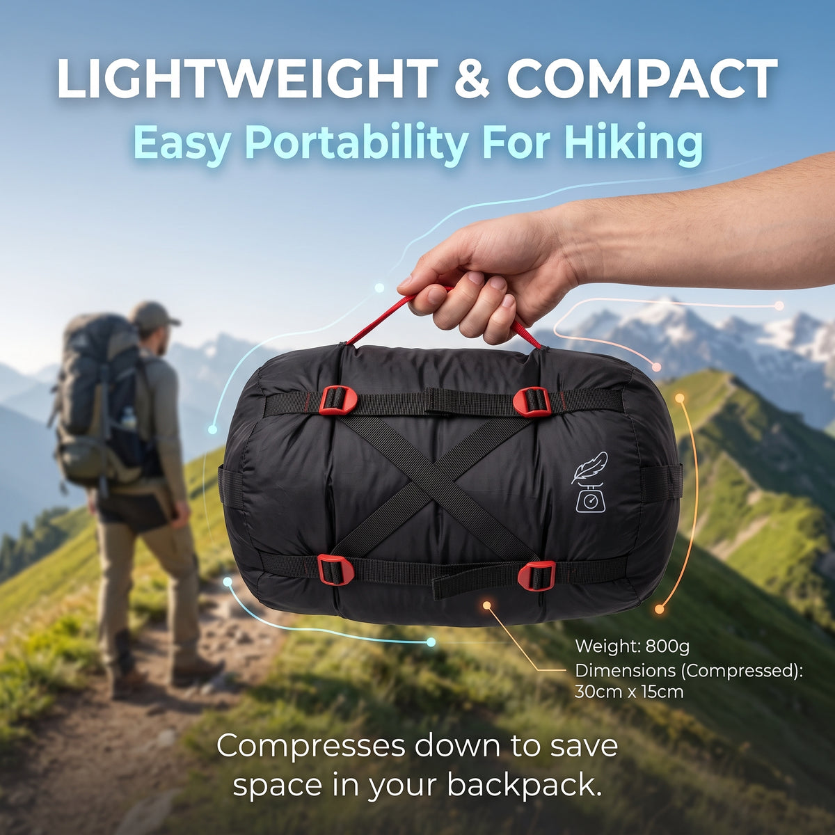 Lightweight Goose Down Mummy Sleeping Bag for Hiking & Camping -S19