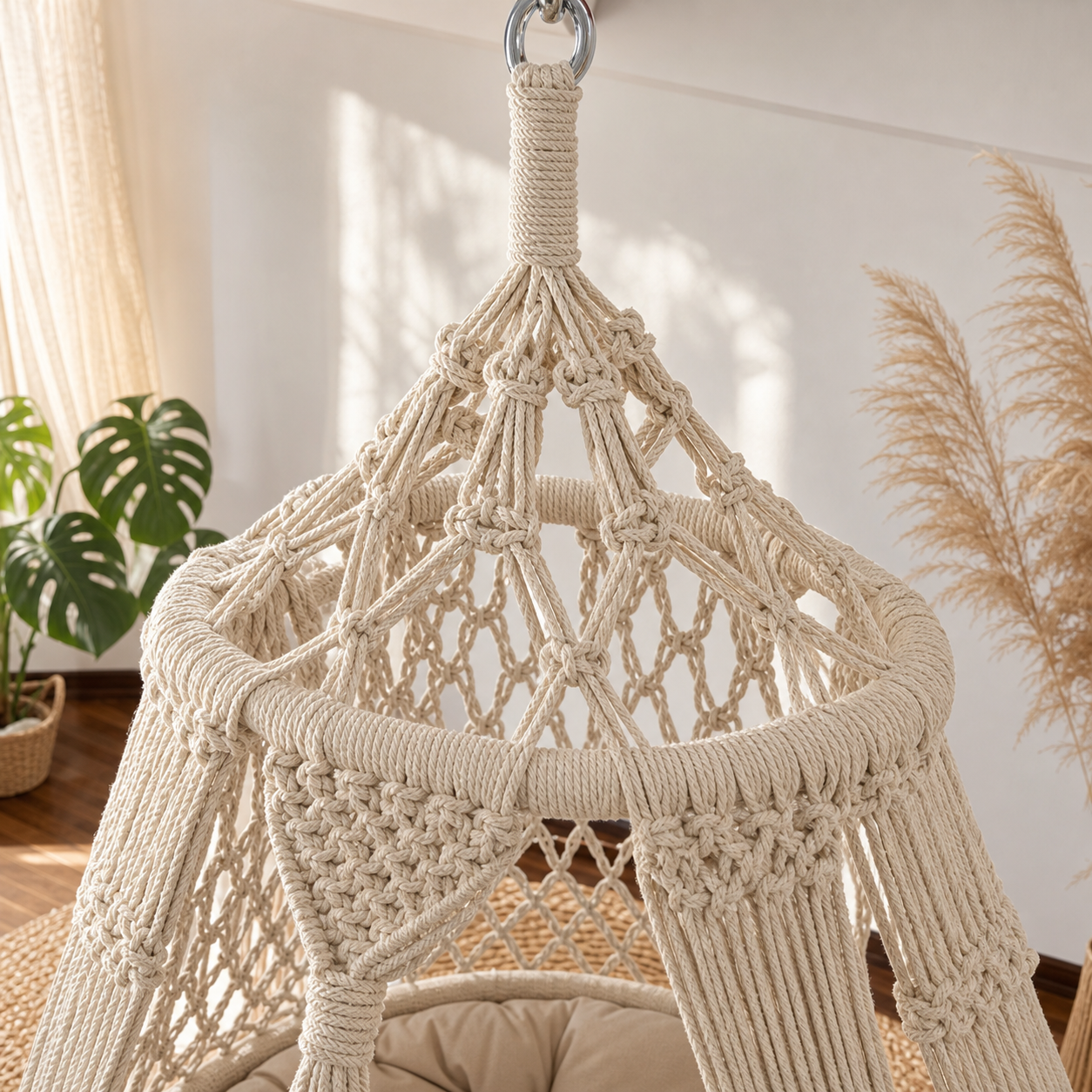 Luxury Boho Cotton Rope Hanging Chair with Cushion