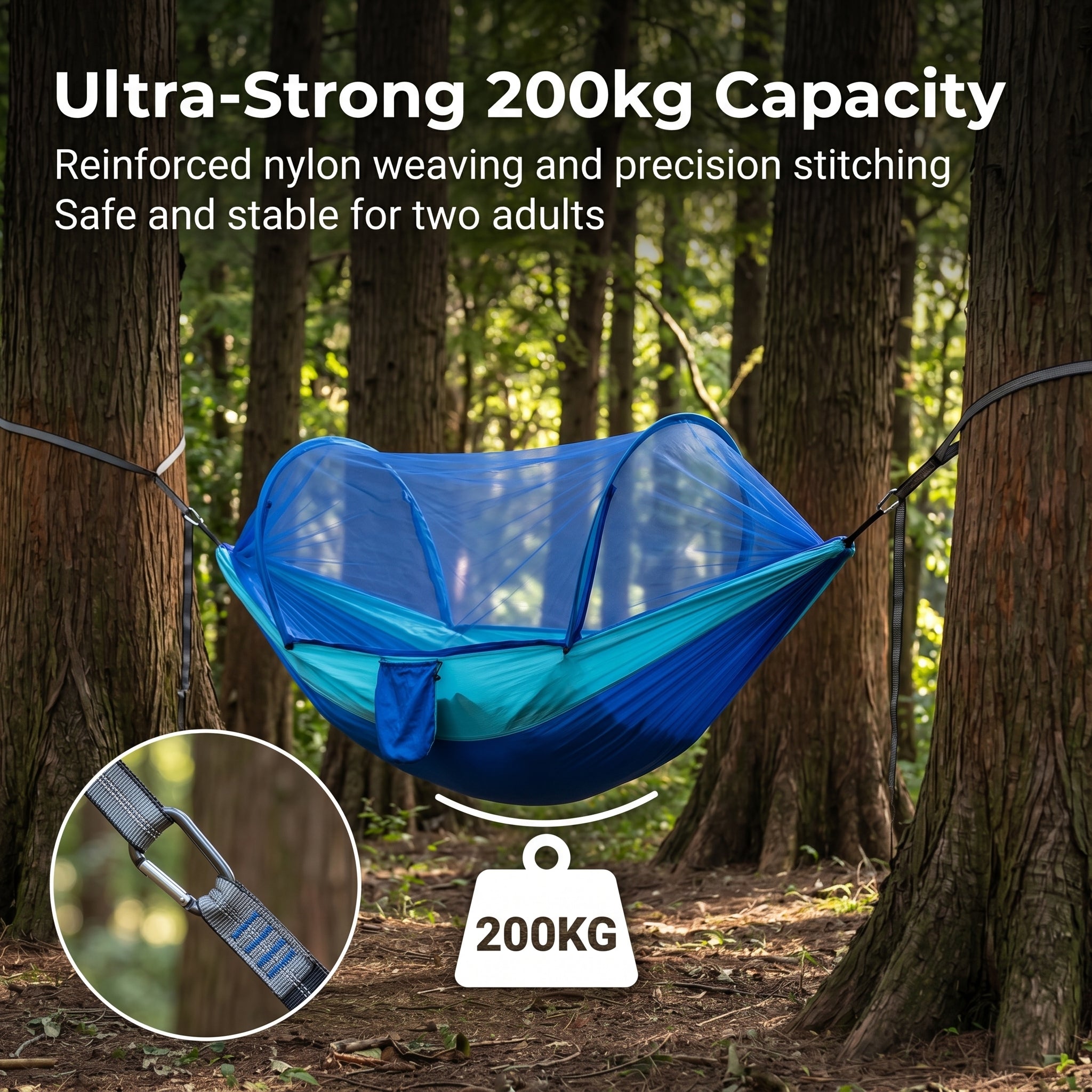 Auto-Open Parachute Hammock with Poles & Mosquito Net – Portable Camping Gear