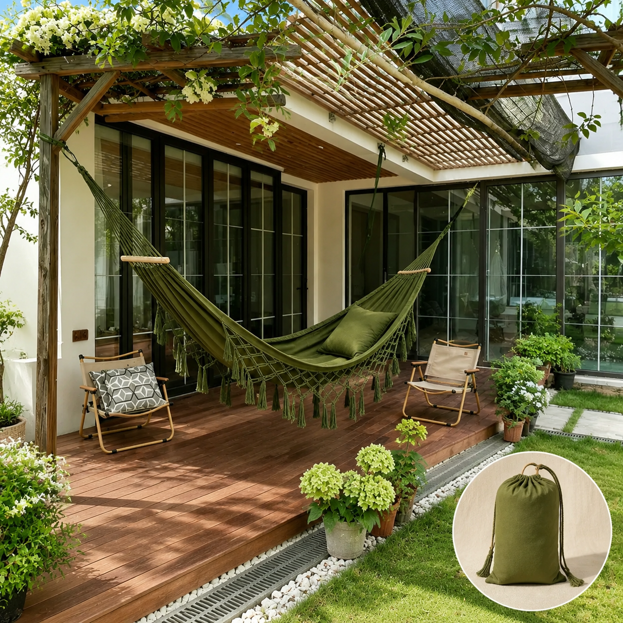 Anti-Roll Canvas Fringe Hammock