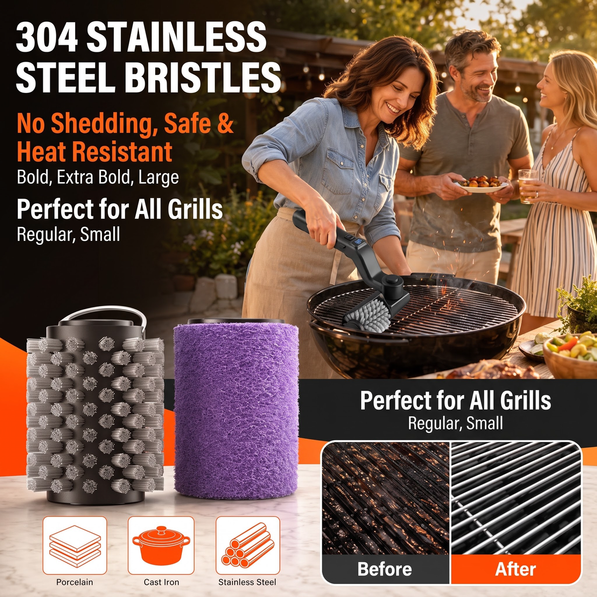 Electric Grill Cleaner 500 RPM Rechargeable BBQ Brush with Power Display - B2