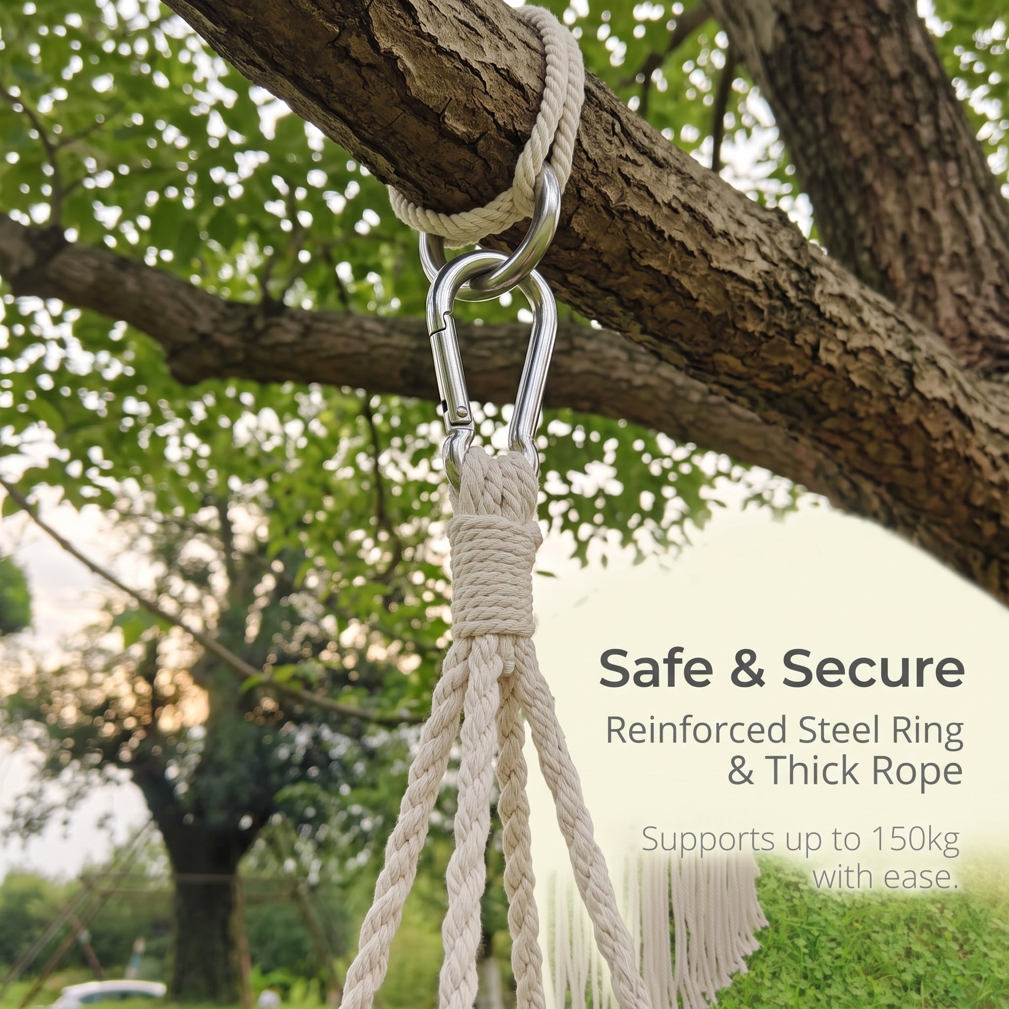 Nordic Style Cotton Rope Hanging Chair – Woven Basket with Tassels, Indoor/Outdoor Swing Lounge Bed