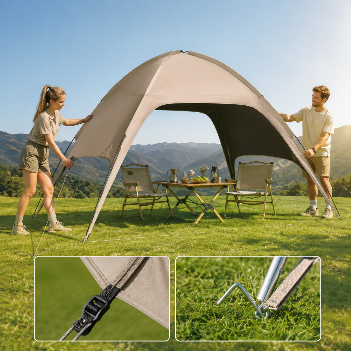Dome Camping Tent with Blackout Canopy Quick Setup Sun Shelter - C31