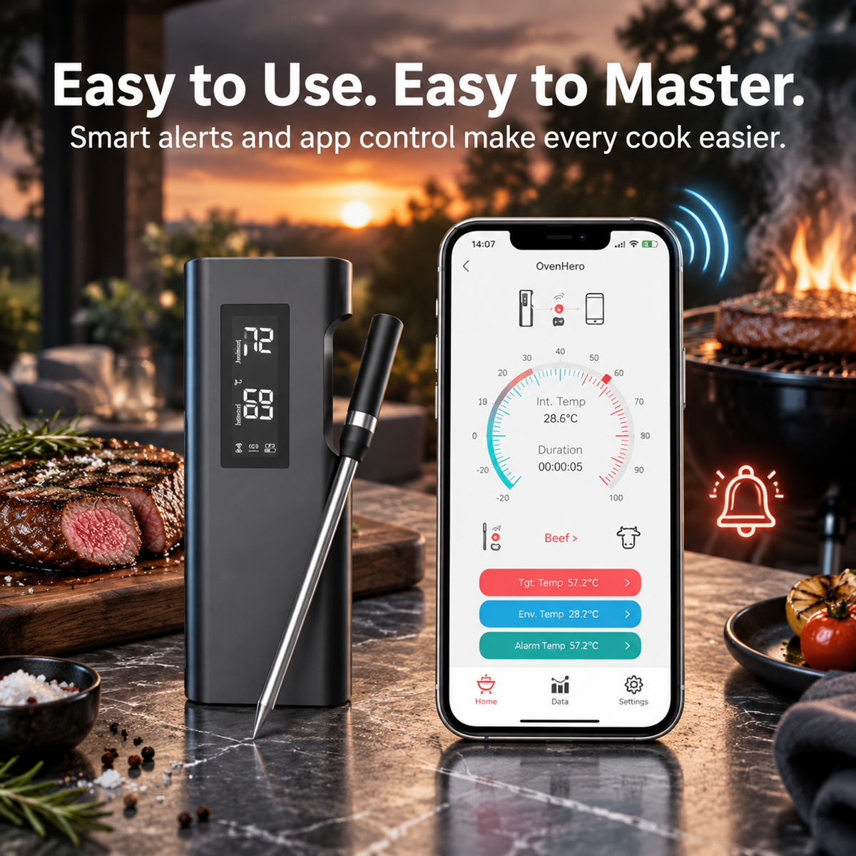 Long-Range Wireless Meat Thermometer – Dual-Temp BBQ Probe with App Alerts-T19