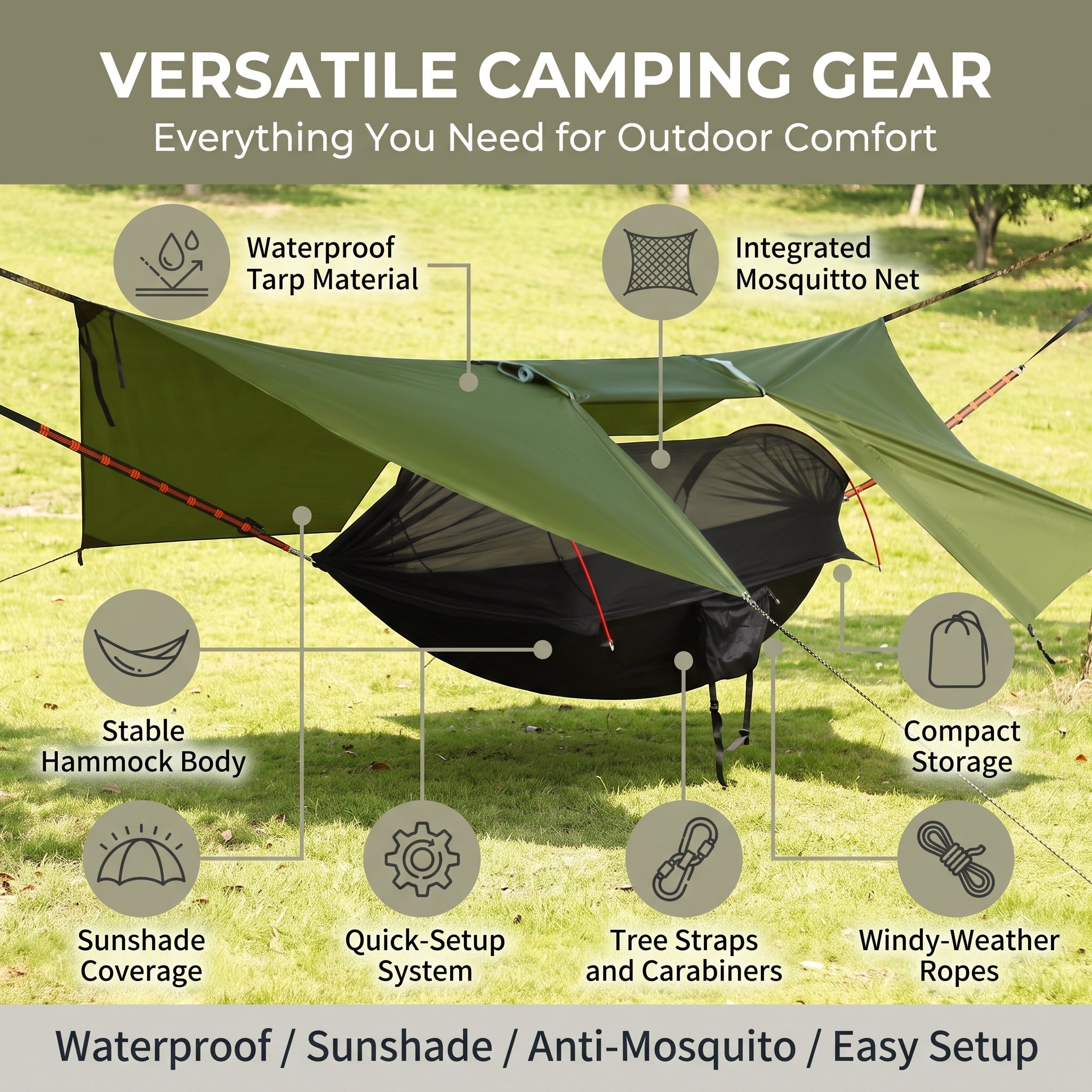 Outdoor Hammock Tent Set – Canopy, Mosquito Net, Waterproof, Sunshade, and Swing