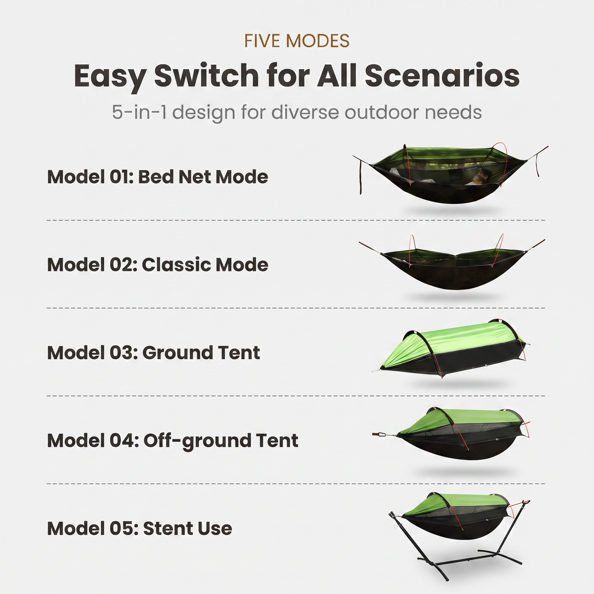 Three-in-One Mosquito Proof Camping Hammock