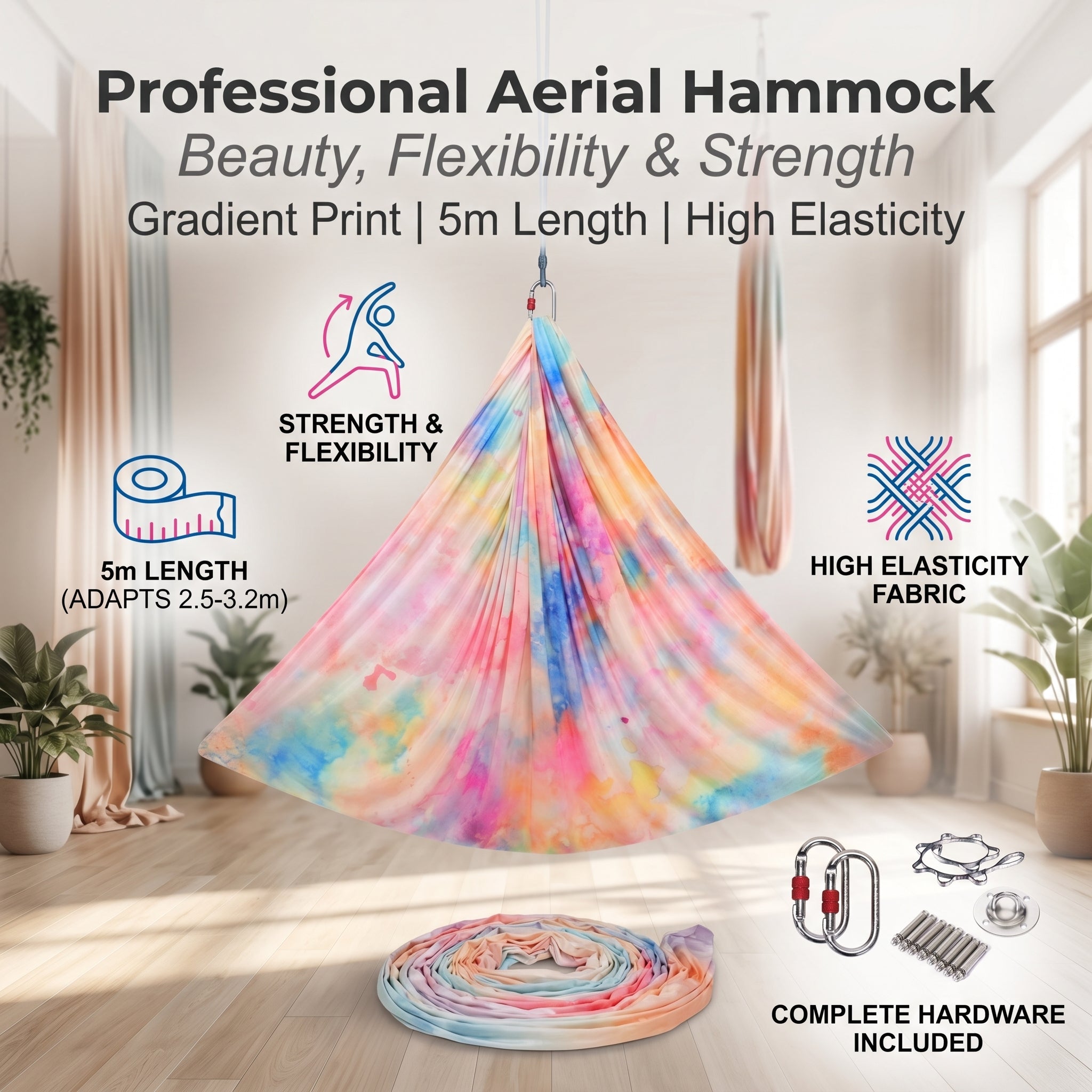 Gradient Printed Colorful Elastic Yoga Silk Aerial Hammock
