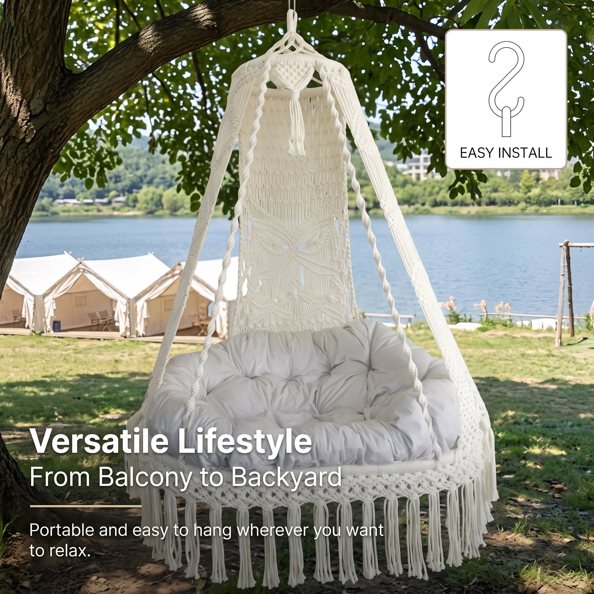 Woven Tassel Cradle Hammock Chair – Hanging Basket Swing for Indoor & Outdoor Use